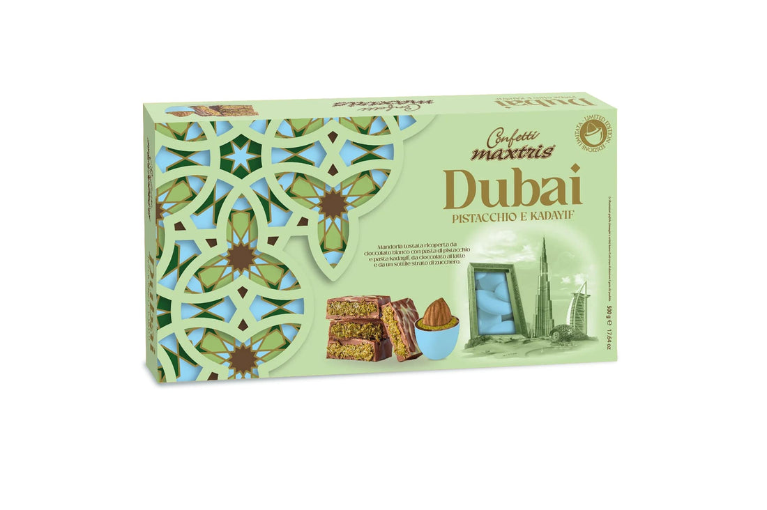 maxtris maxtris confetti ciocomandorla dubai celeste mandorla tostata e cioccolato al pistacchio 500 gr ean 8022470876871