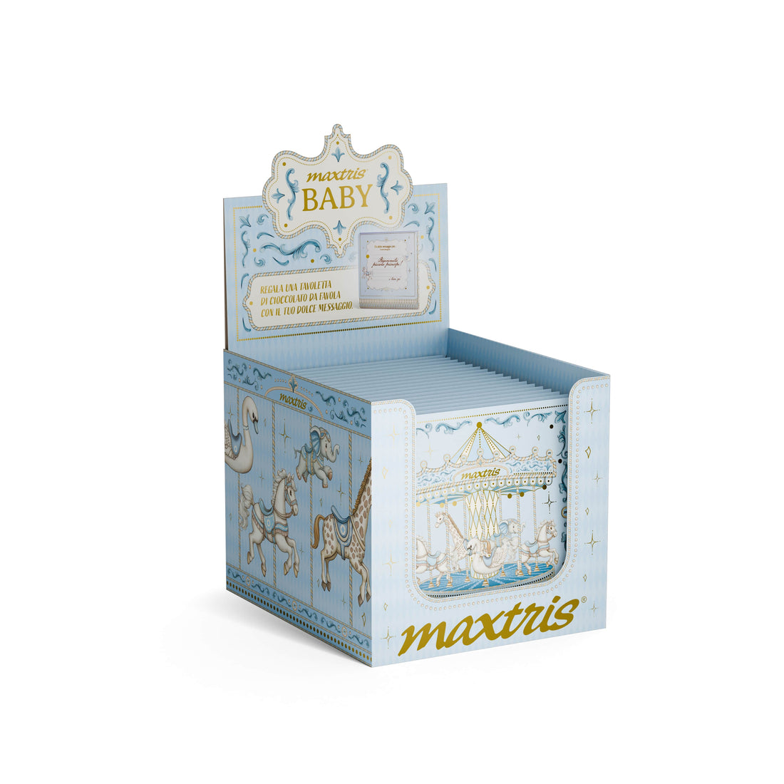 maxtris maxtris tavoletta di cioccolato al latte 70 gr con biglietto celeste ean 8022470876925