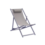 Moia Greenwood Aluminum and Textilene Taupe Beach Lounger – Adjustable Modern Design Beach Bed