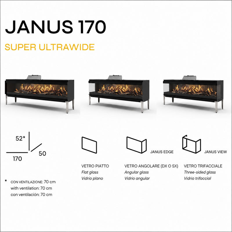nobis nobis camino elettrico janus 170 senza ventilazione a led 4k fiamma olografica