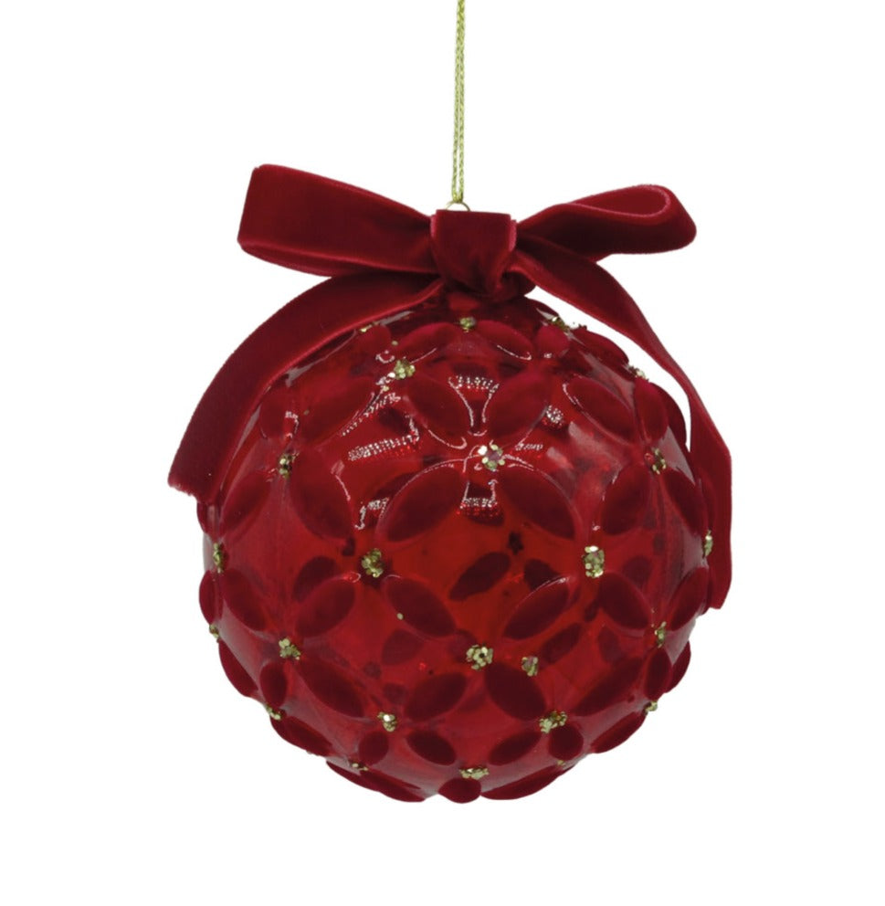 preziosa luxury home preziosa luxury home sfera natale in vetro con fiori e fiocco velluto 10 cm rosso ean 8050264086946