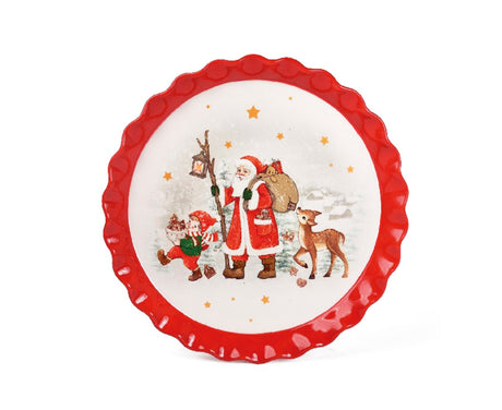 preziosa luxury home preziosa luxury home vassoio natale ceramica con bordo ondulato rotondo d 31 cm h 31 cm rosso ean 8050264117244