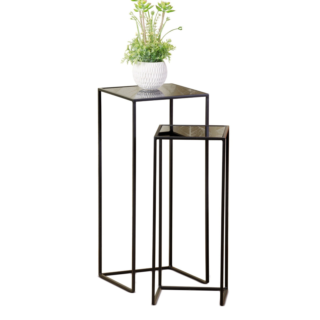 regalo italiano regalo italiano set 2 tavolini quadrati ferro nero e vetro h 60 70 cm tavoli moderni salotto ean 8021785602472