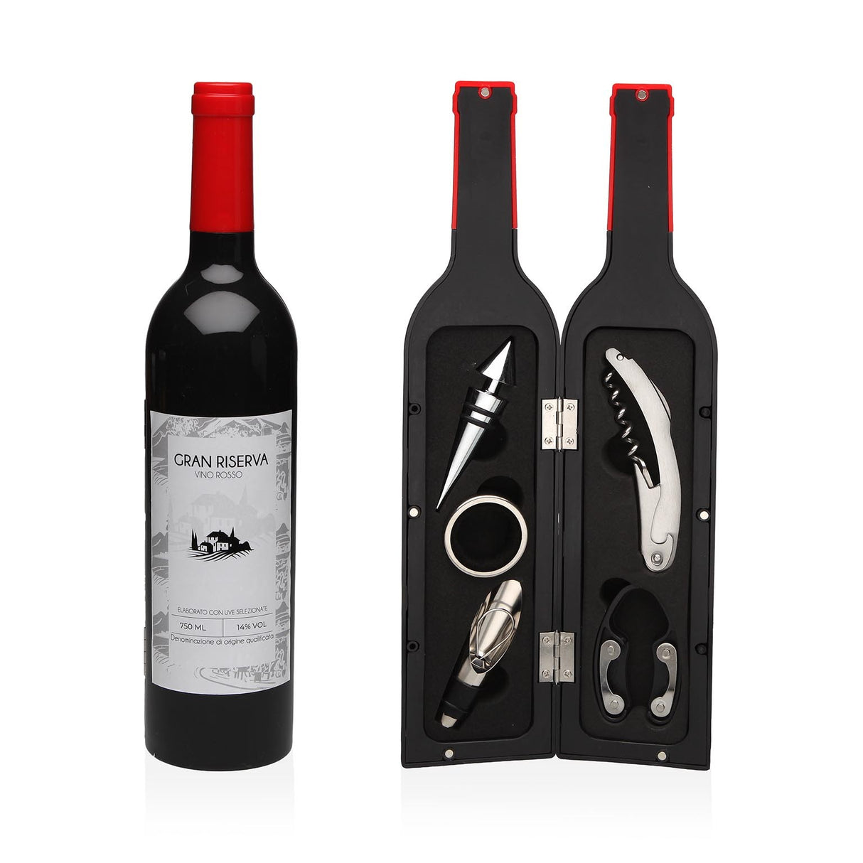 versa versa bottiglia set 5 utensili gran riserva h 32 cm d 7 cm scatola litografata ean 8420327598363