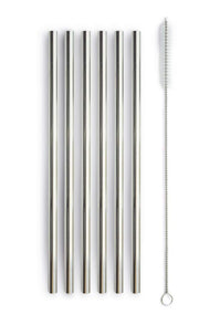 WD LifeStyle Set of 6 Stainless Steel Straws H 21 cm with Brush Silver Color