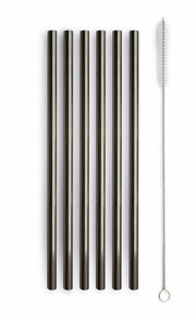 WD LifeStyle Set of 6 Stainless Steel Straws H 21 cm with Brush Black Color