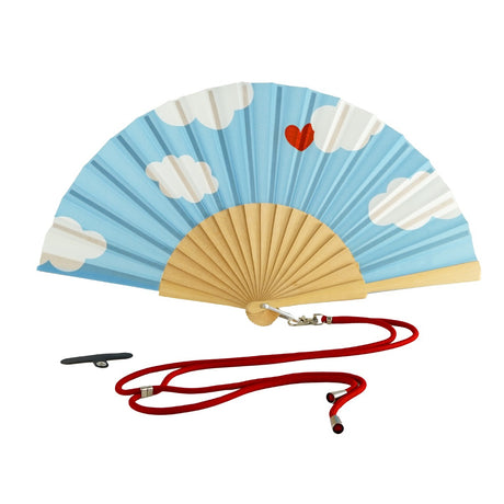 wd lifestyle wd lifestyle ventaglio in legno e tessuto decoro nuvole con porta cellulare celeste ean 8055035680507