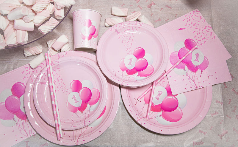 bigiemme bigiemme bicchiere carta 250 ml 1 compleanno palloncini rosa 8 pz ean 8054317181862