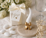 cupidoco cupidoco cornetto bianco con fiocco oro h 120 mm con scatola ideale bomboniera ean 8058196016260