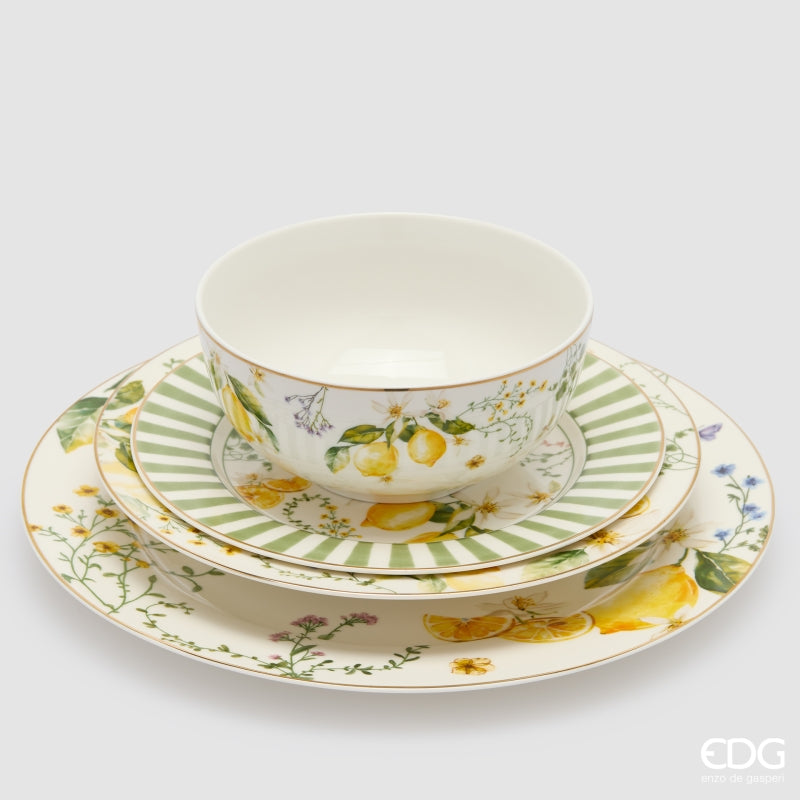 edg enzo de gasperi edg enzo de gasperi set piatti limoni fondi piatti frutta ciotoli 24 pz bianco giallo ean 8059824654625
