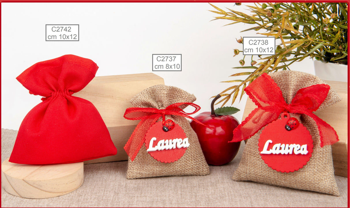 etm etm sacchetto classic bag rosso portaconfetti 10 x 12 cm bomboniera laurea 12 pz ean 8059793663727