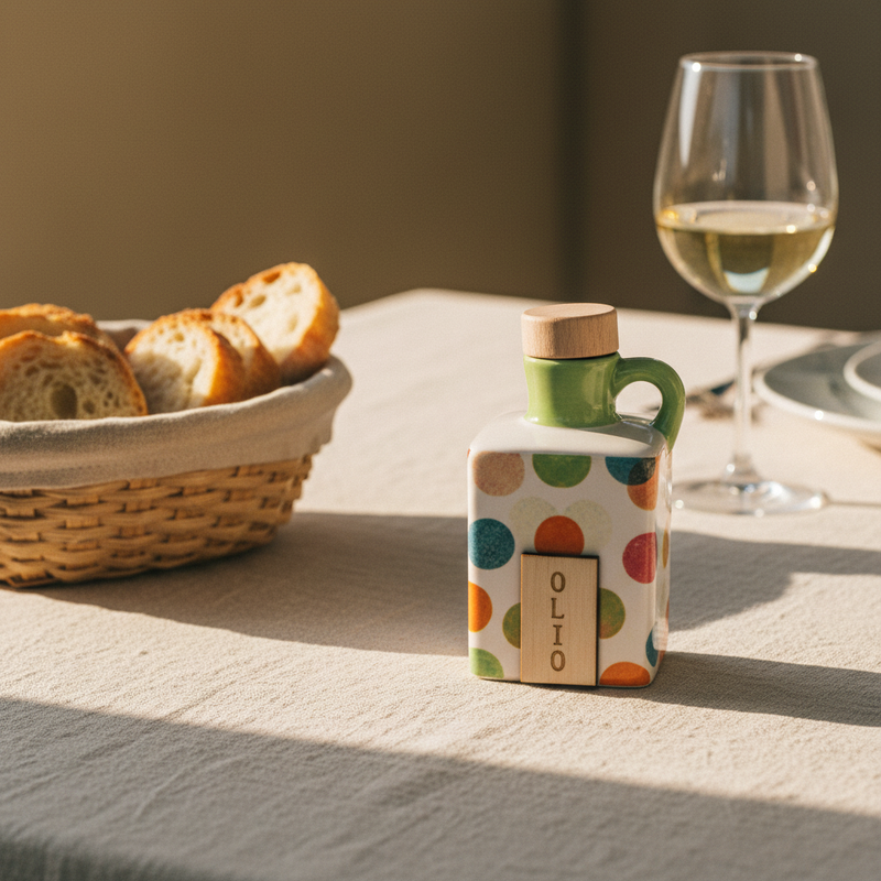 Decora la tavola con l'oliera pois Etm in ceramica, H.12 cm, 160 ml, 3 soggetti assortiti. Ottima come bomboniera