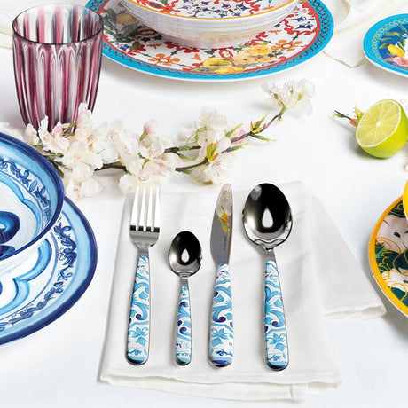 guzzini guzzini set 24 posate blues in acciaio con impugnatura in plastica decorata servizio tavola elegante ean 28194576