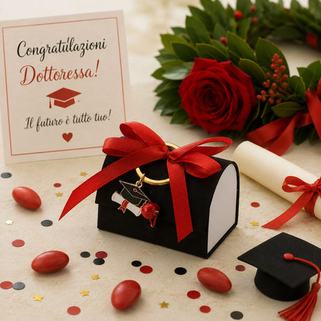 larcolaio larcolaio scatola box con portachiavi bomboniera 7 x 5 cm portaconfetti laurea nera 1 pz ean 8059558631268
