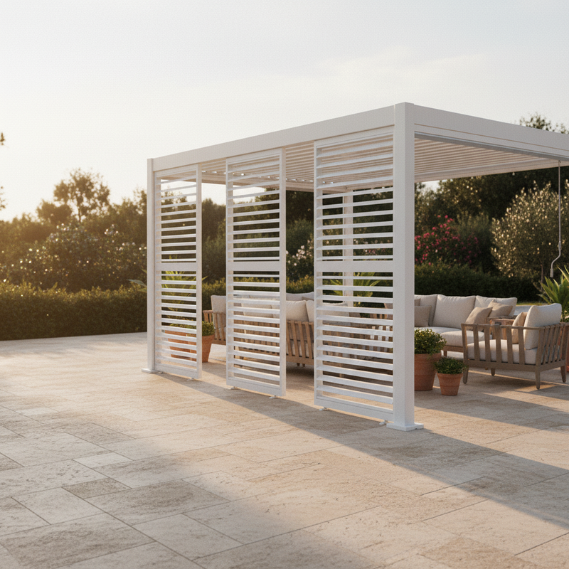 Pannello Mobile Orientabile Vulcano 93x235 Bianco – Privacy Screen Villa Privata Lounge Travertino