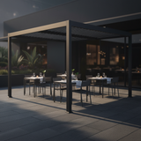 Pergola Bioclimatica Vulcano 4x4 Antracite – Ristorante Upscale Cena Basalto