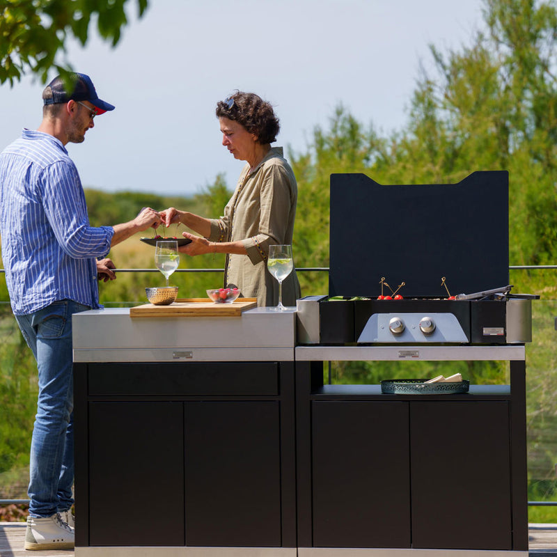 le marquier le marquier mobile cucina per plancha 80 x 55 cm duo nero inox carrello supporto per plancha ean 3339380165748