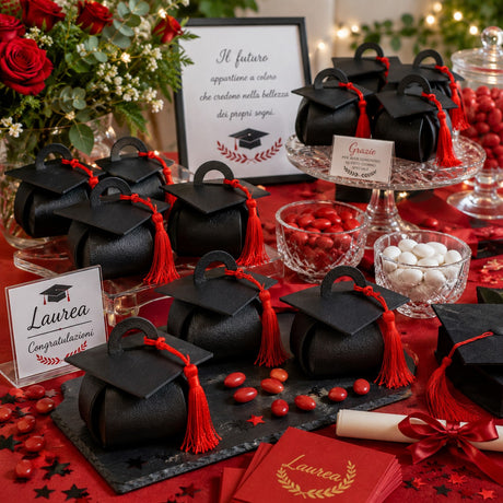linea due elle linea due tocco laurea similpelle nero 9x9x6 cm cappello laurea decorativo per bomboniere e confetti cf 12 pz ean 8033551046663