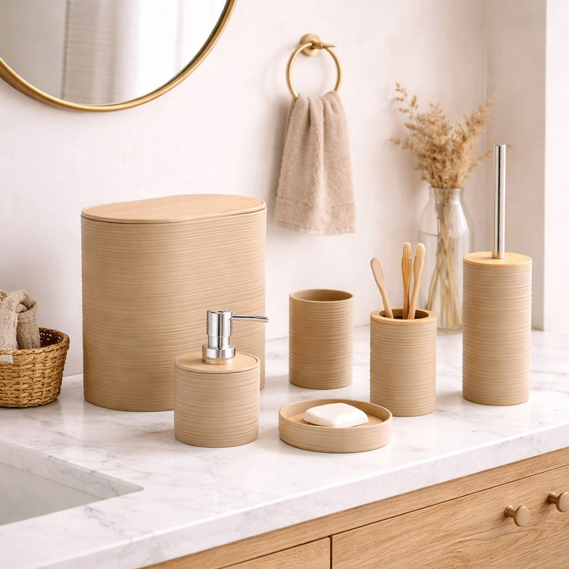 regalo italiano regalo italiano set bagno 6 pezzi plastica e bamboo ass accessori bagno moderni 1 pz ean 8057586207882
