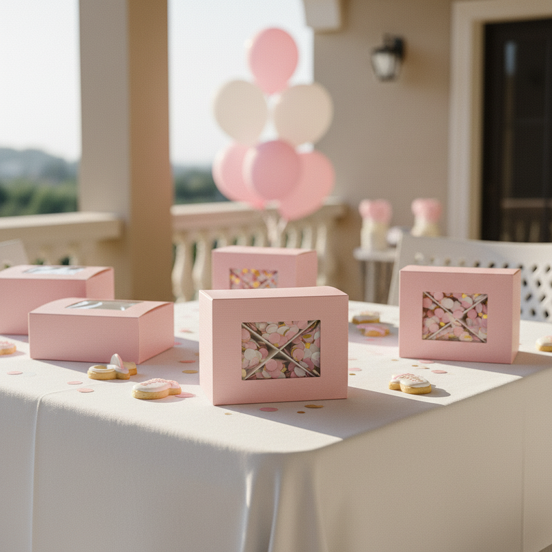 Scatola fibra rosa Scotton 8×8×3cm finestra PLA e divisorio CONF 10 PZ. Bomboniera elegante per cerimonie e ricevimenti. ean 8007402365593