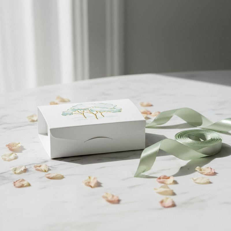 Scatola regalo Scotton Intrecci Verde stampa caldo 7×7×3 cm per bomboniere e gioielli. Montaggio rapido, design elegante. CONF 10 PZ ean 8007402372065