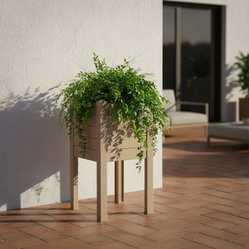 Fioriera alta in resina UV per esterni e interni. TeraPlast Trama 014 Almond, 42×42×H80 cm, -30°/+60°C, 100% riciclabile. ean-8051560251663
