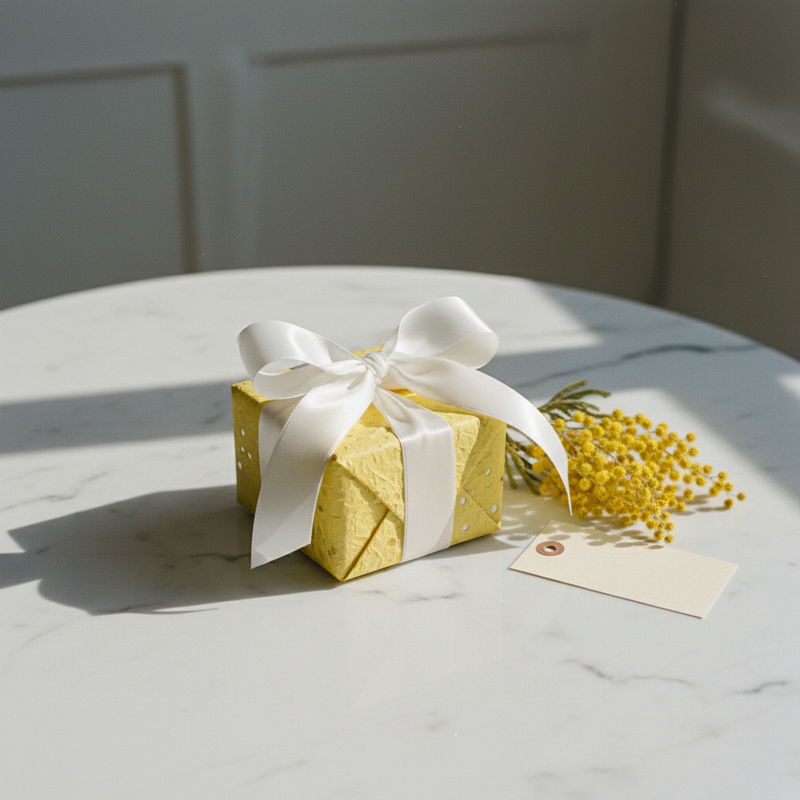 Lifestyle 1 – Regalo su marmo con mimosa