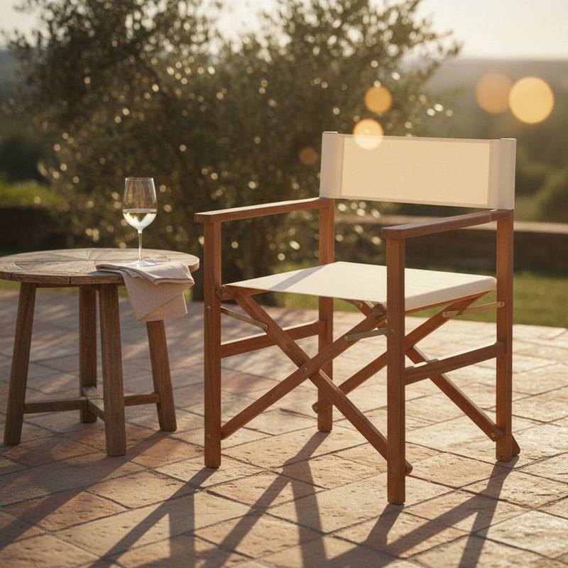Sedia regista pieghevole outdoor: Bizzotto Noemi in acacia e tessuto écru idrorepellente, 52×59×83 cm. Elegante per terrazza e giardino.  ean 8051836214767