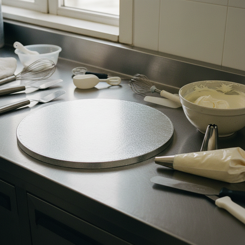 Cakeboard Karma Decora Silver tondo argentato diametro 50cm H1,2cm, cellulosa rivestita alluminio. Base rigida professionale per torte. ean 8024622056803