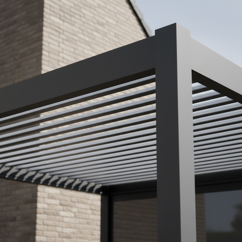 Pergola bioclimatica Garage 3x4 m antracite in alluminio, lamelle orientabili, scarico integrato