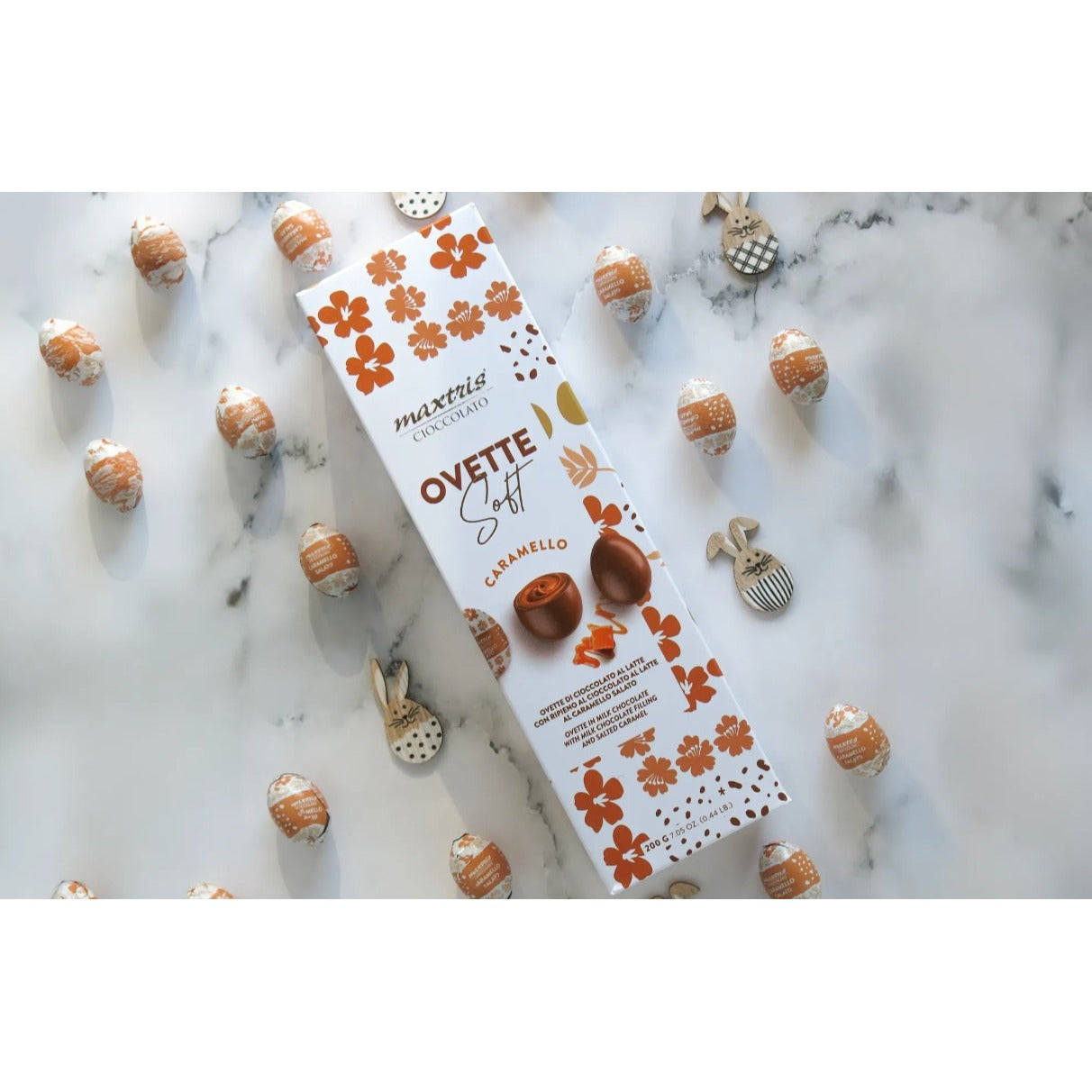 maxtris maxtris ovette di pasqua soft caramello salato stagnolate in astuccio 200 gr ean 8022470871234