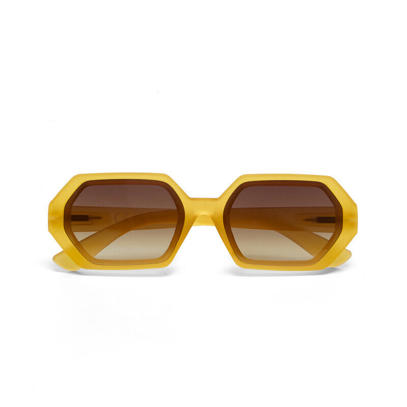 okkia okkia occhiale da sole premontato esagonale mod andrea soft touch translucent yellow lenti gradiente marrone ean 8056211375613
