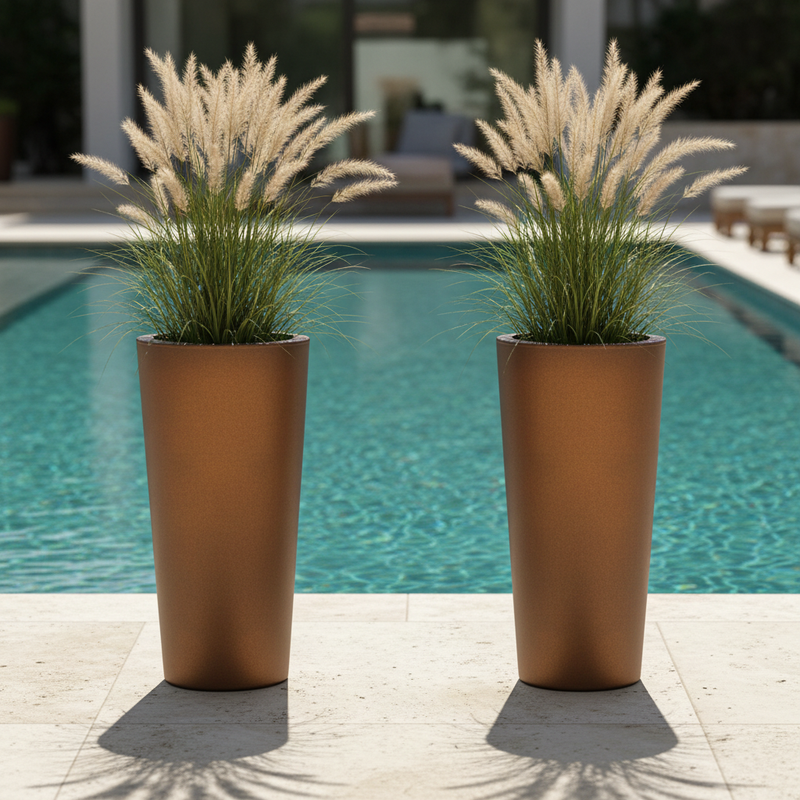 Vaso alto da esterno con forma conica e finitura bronzo. TeraPlast Schio 110 cm, resina UV, -30°C/+60°C ean 8033813158028