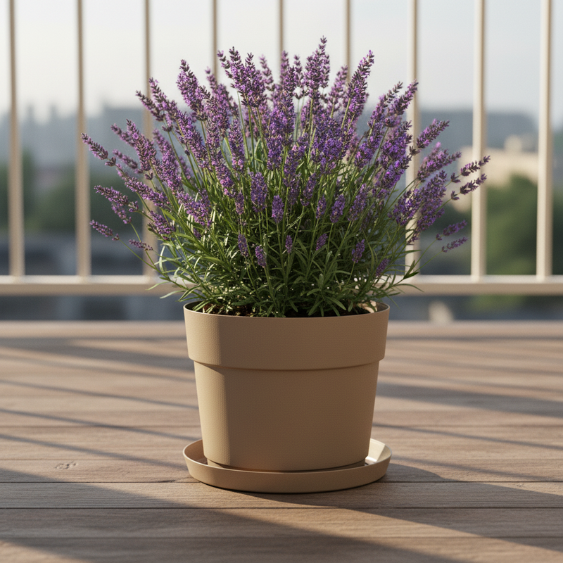 Balcone legno – sotto vaso sabbia lavanda