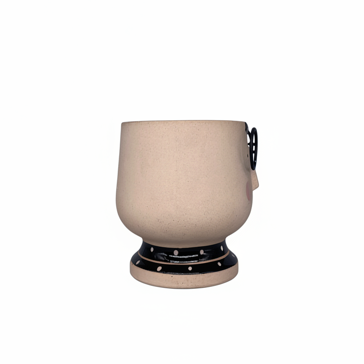 Vaso testa faccia uomo con occhiali in resina beige e nera. Decorazione originale, piccole piante e fiori. Arpimex, 15×15×16 cm, design moderno. ean 8018318502125