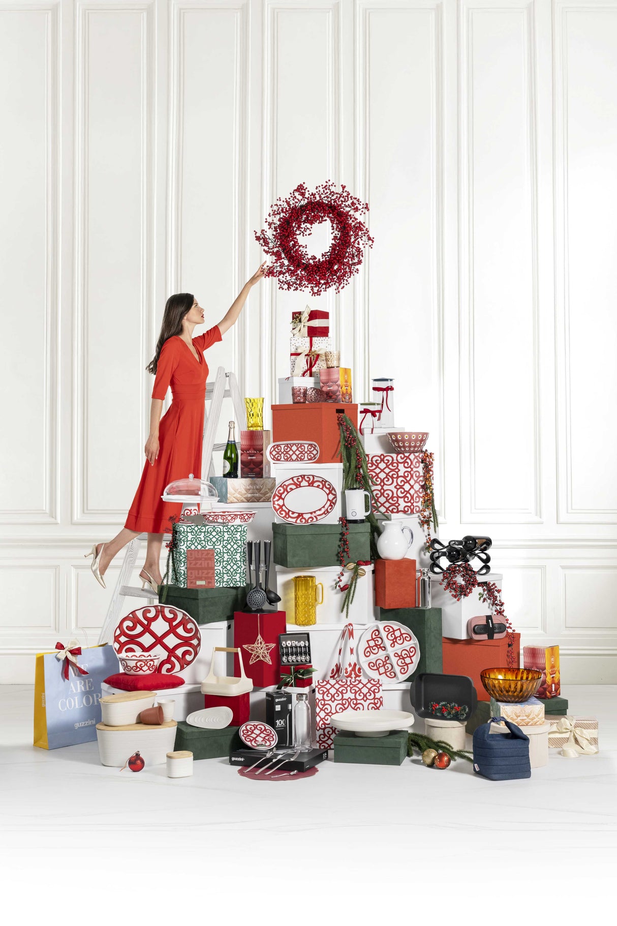 guzzini guzzini set tortiera natalizia harmonia melamina d 304 cm h 15 cm table decor bianco rosso ean 13292331