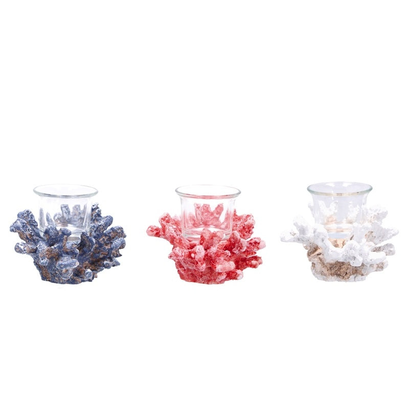 regalo italiano regalo italiano portacandela tealight corallo ass 14 x 12 x 10 cm resina e vetro 1 pz ean 8057586183971