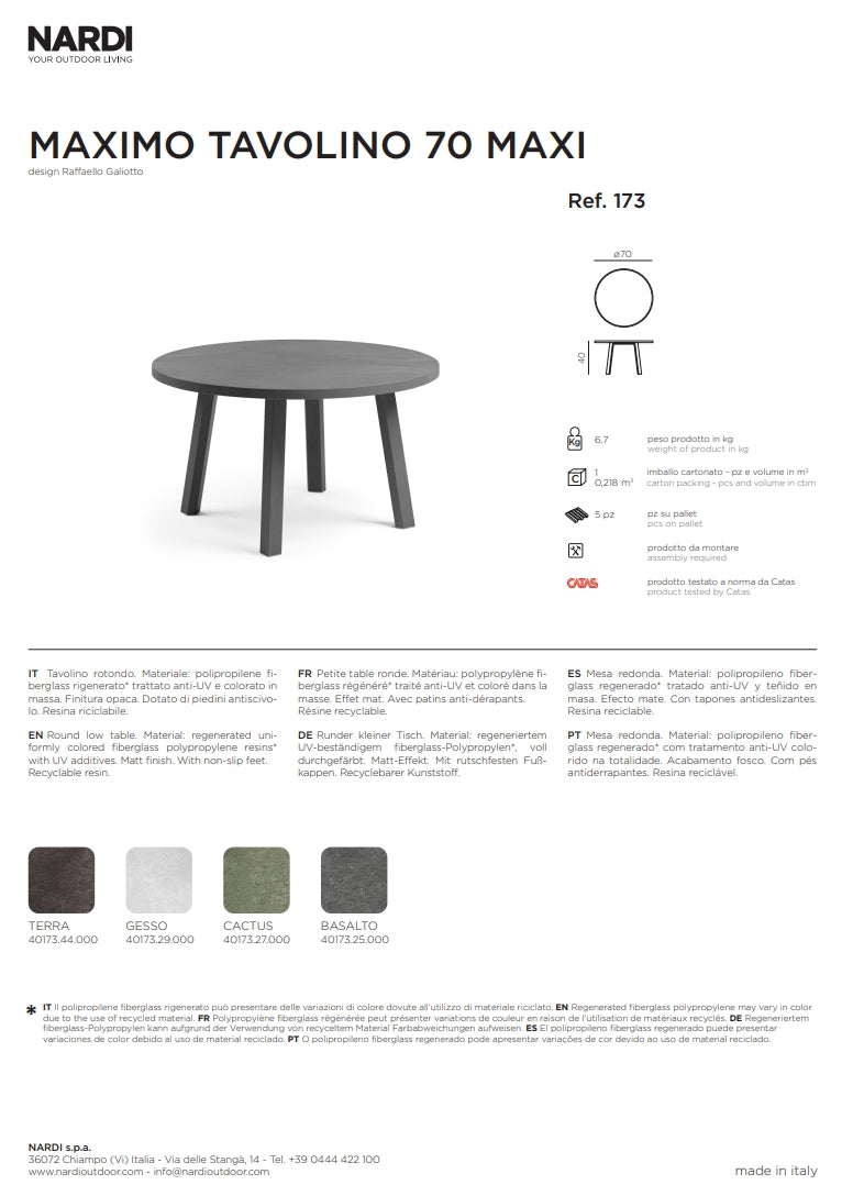 nardi nardi maximo tavolino 70 rotondo maxi gesso ean 8010352173293