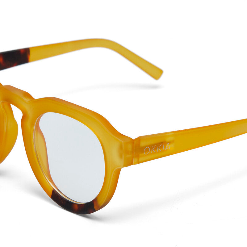 okkia okkia occhiale da lettura mod zeno soft touch anti luce blu giallo havana diottrie 3 00