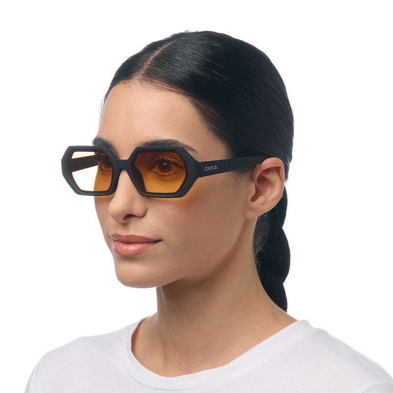 okkia okkia occhiale da sole premontato esagonale mod andrea soft touch black lenti yellow ean 8056211375620