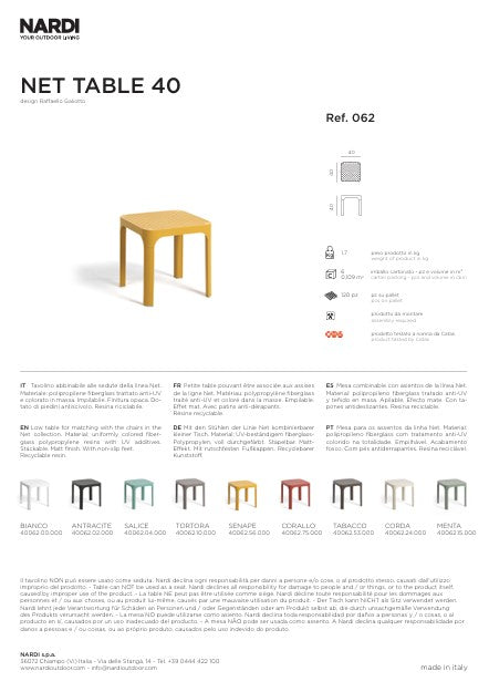 nardi nardi net table 40 corallo ean 8010352062757