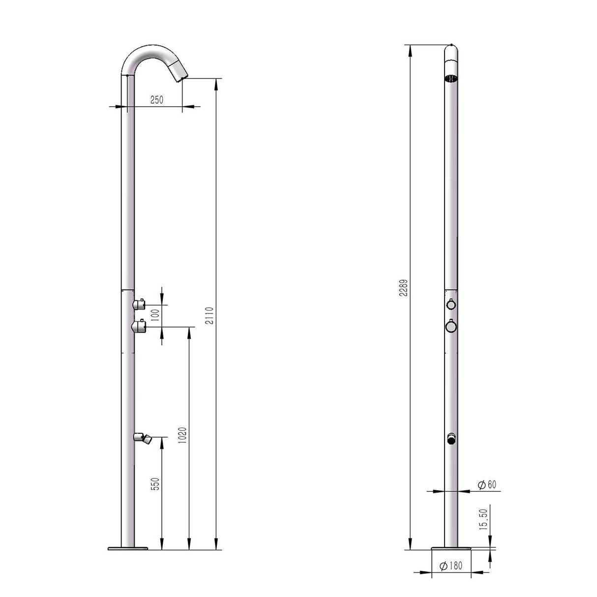 immagine-6-sined-quartu-doccia-per-esterni-in-acciaio-316l-con-soffione-e-lavapiedi-h-2289-cm-inox-ean-8025431016835