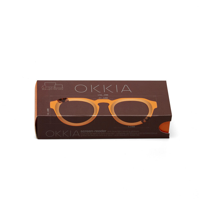 okkia okkia occhiale da lettura mod zeno soft touch anti luce blu giallo havana diottrie 3 00