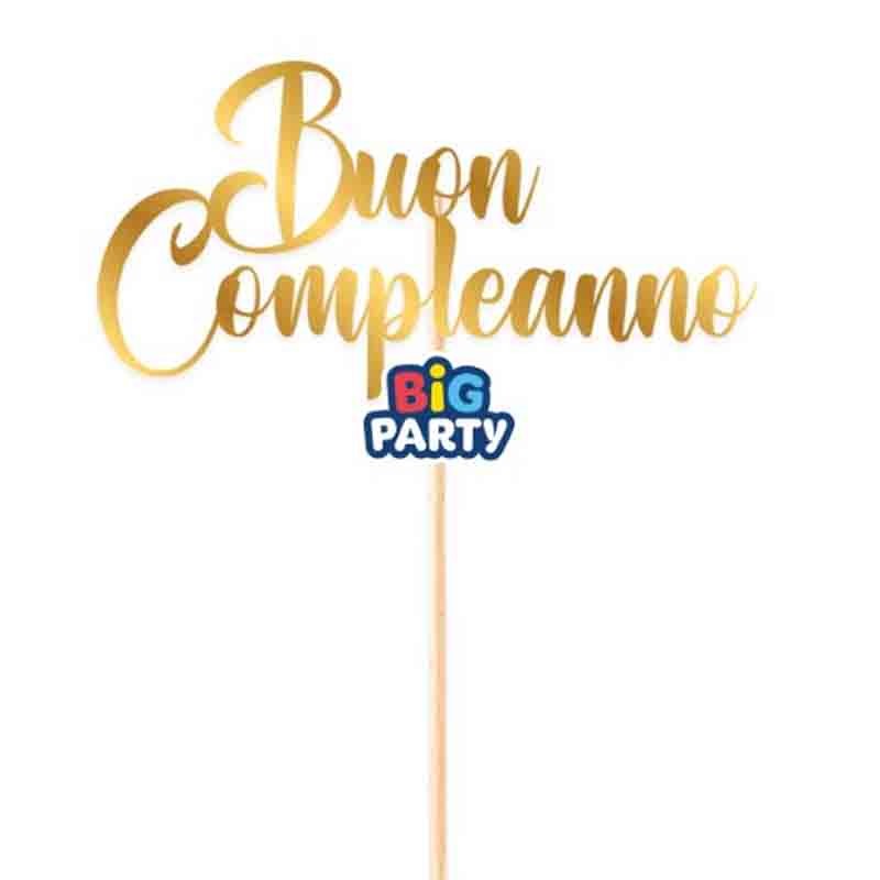 Big Party Mini Cake Topper Italic Happy Birthday Gold Metal