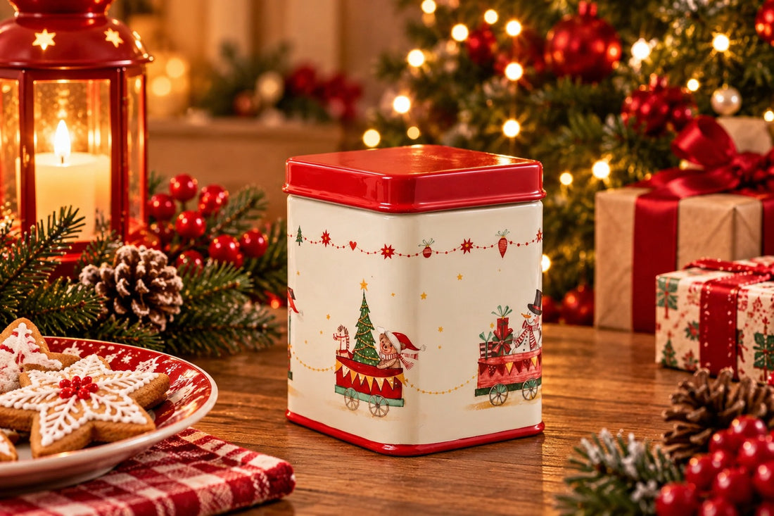 ARPIMEX Decorated Christmas Container 9 x 9 x 12 Cm White Red