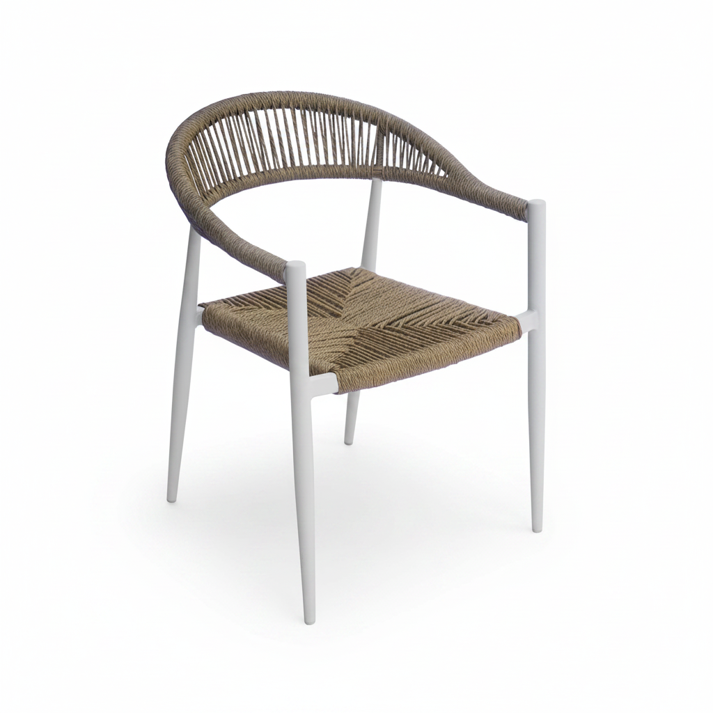 Moia Greenwood Armchair Milan Aluminum Rope Straw White