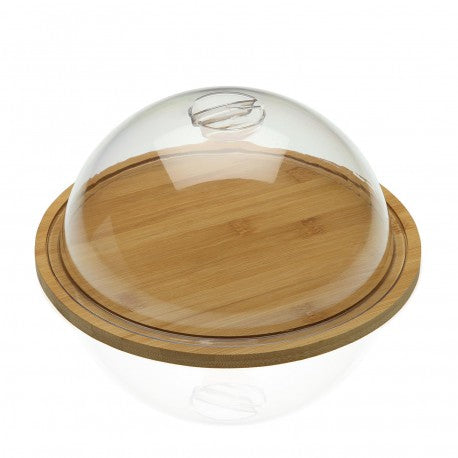 Versa Portapane con Tagliere in Bambù 23,5x23,5x10,5 cm – Contenitore per Pane in Bambù e Polistirene