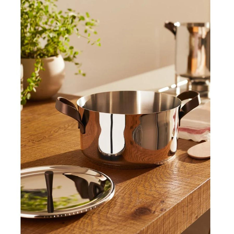 Alessi EDO Low Casserole D 24 Cm with Two Handles in Stainless Steel and Brown PVD
