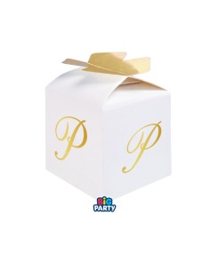 Big Party 10 Favour Boxes Cube Bow Letter P Gold