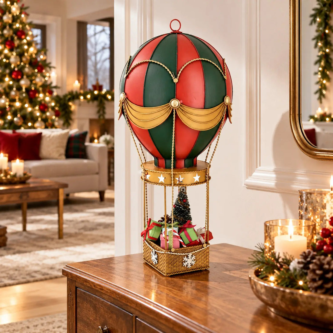 Bizzotto Christmas Decoration Noelle Hot Air Balloon with Gifts – Christmas Ornament